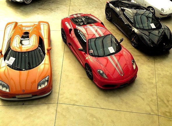 Koenigsegg CCR, Ferrari F430 Scuderia, Ferrari F458 Italia and Porsche 928